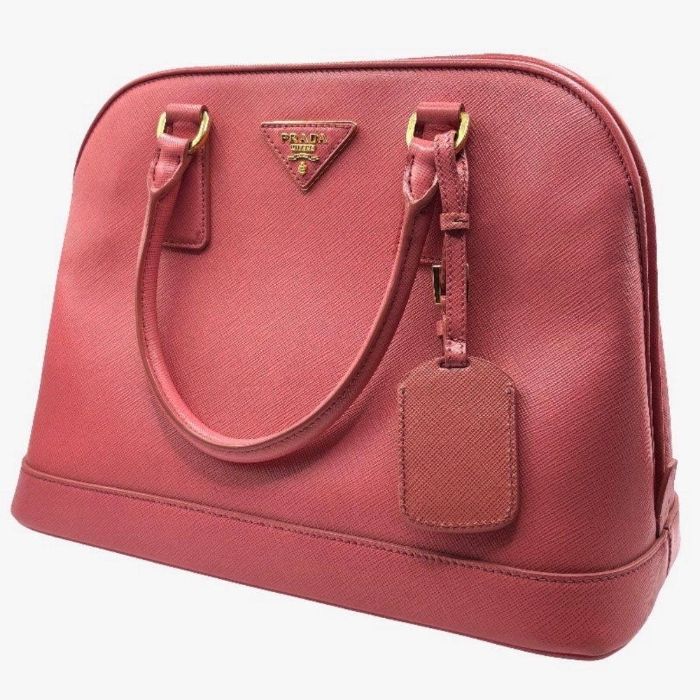 Prada Medium Promenade Rose Saffiano Leather Bag w/ Luggage Tag & Gold Detail